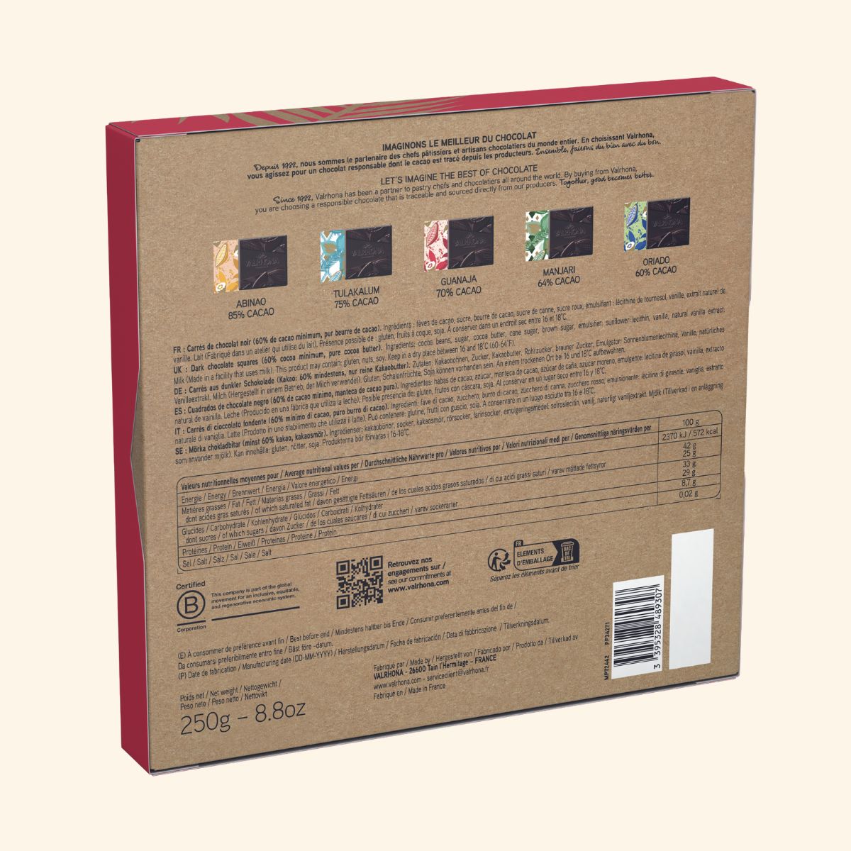 Box 50 Dark Chocolate Squares Back Packaging