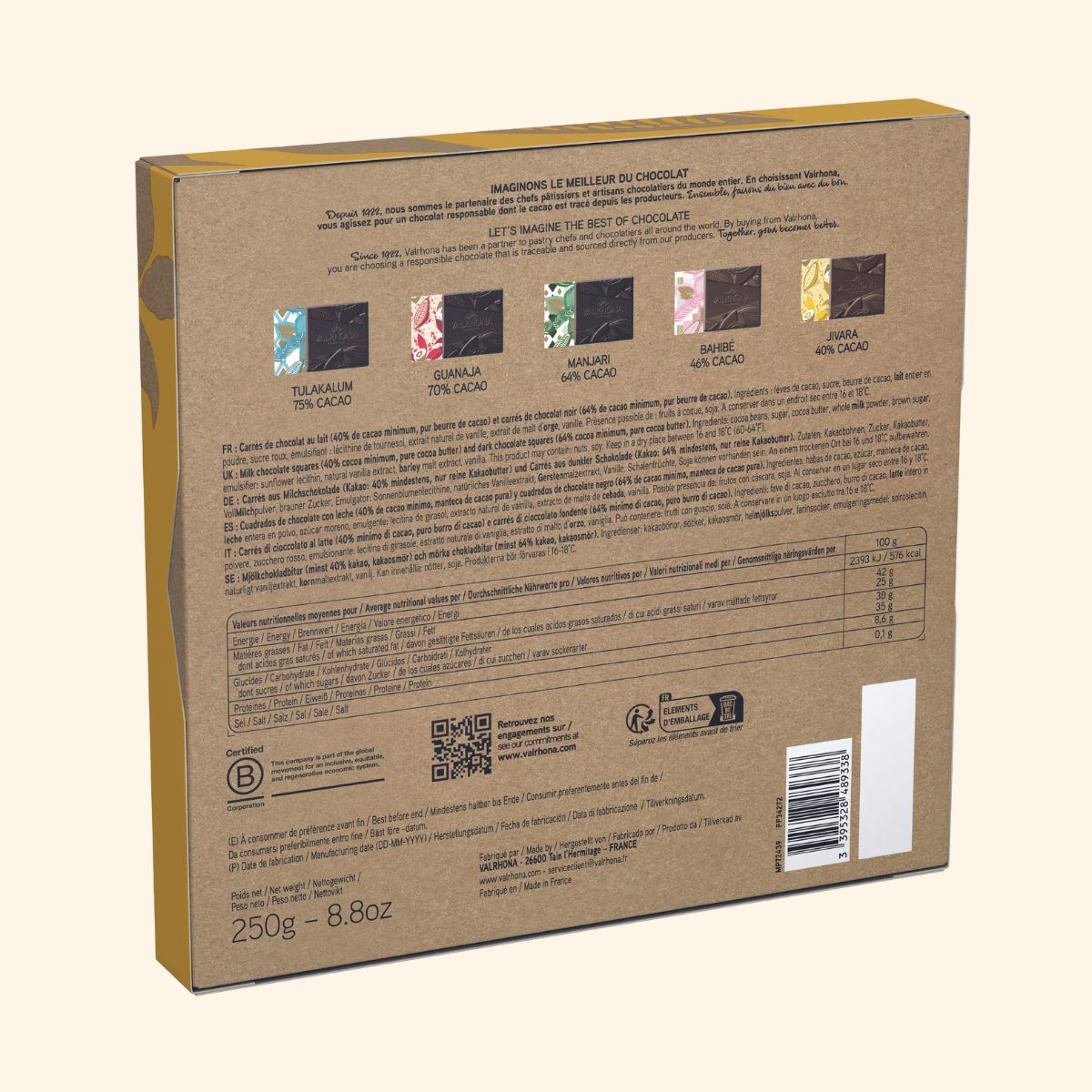 Box 50 Dark Milk Chocolate Squares Back Packaging