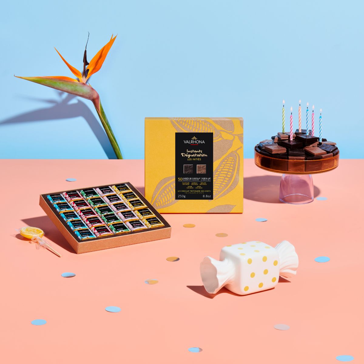 Box 50 Dark Milk Chocolate Squares Open Box