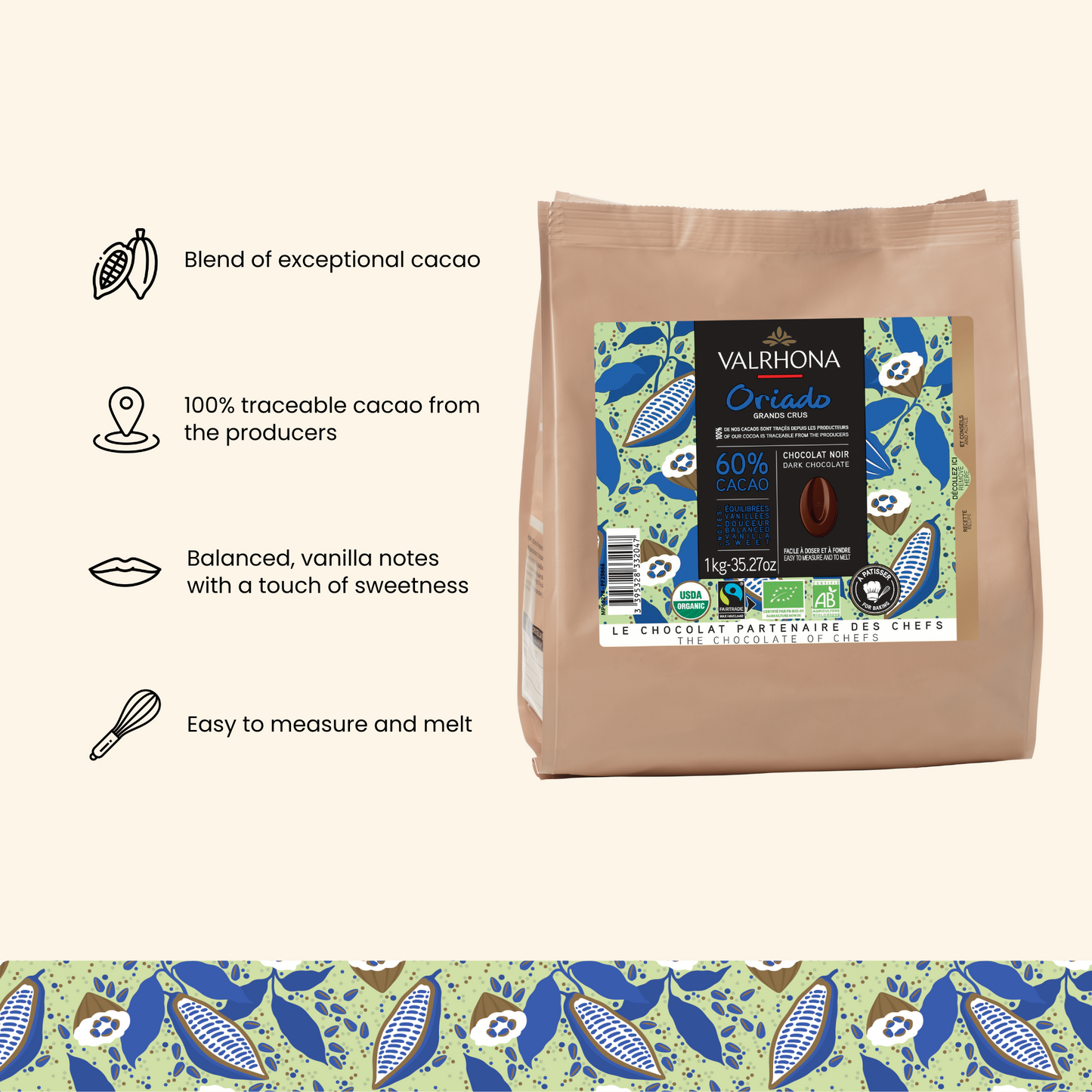 Dark Baking Chocolate Oriado 60 Percent Big Bag Product Details
