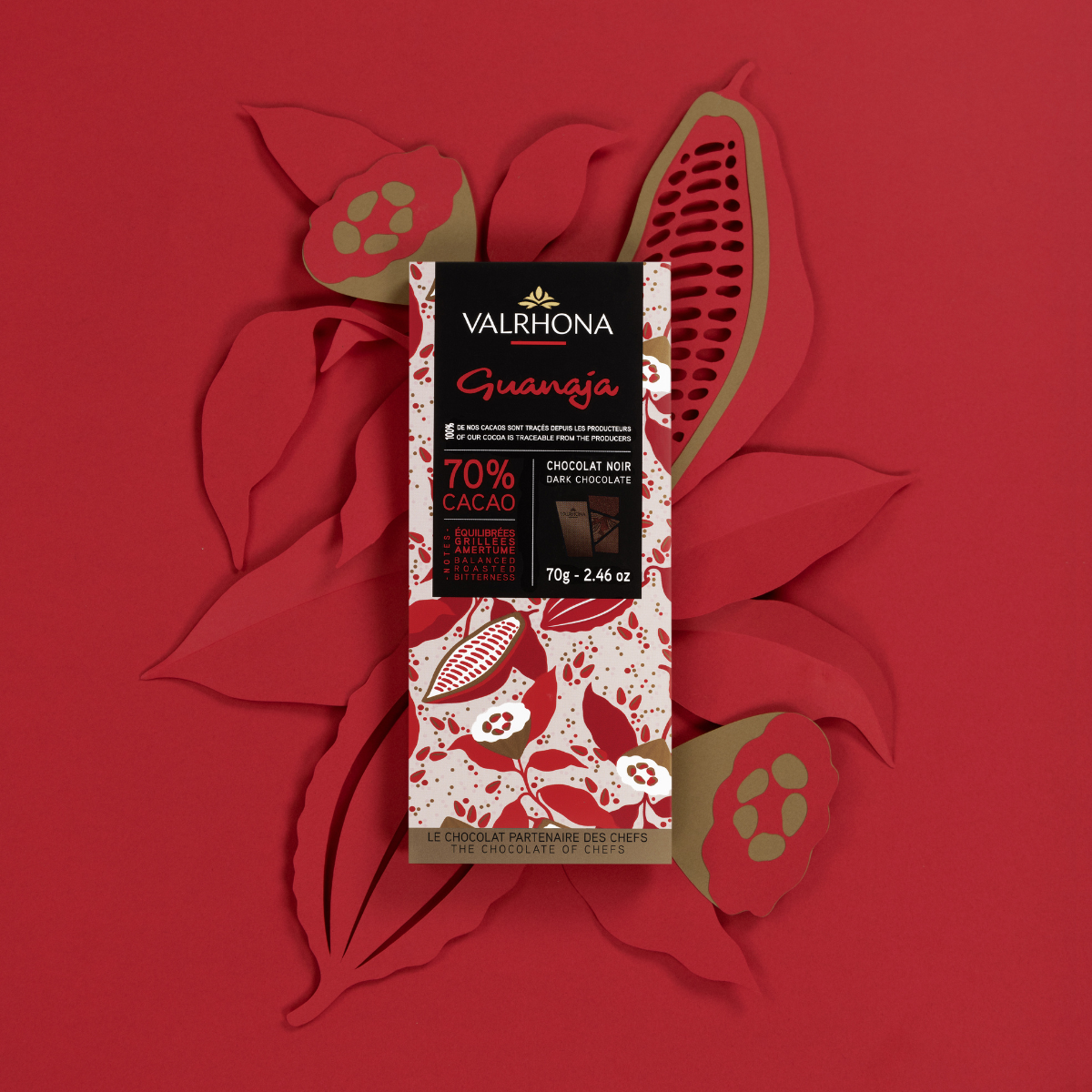 Dark Chocolate Bar Guanaja 70 Percent Lifestyle Front Packaging