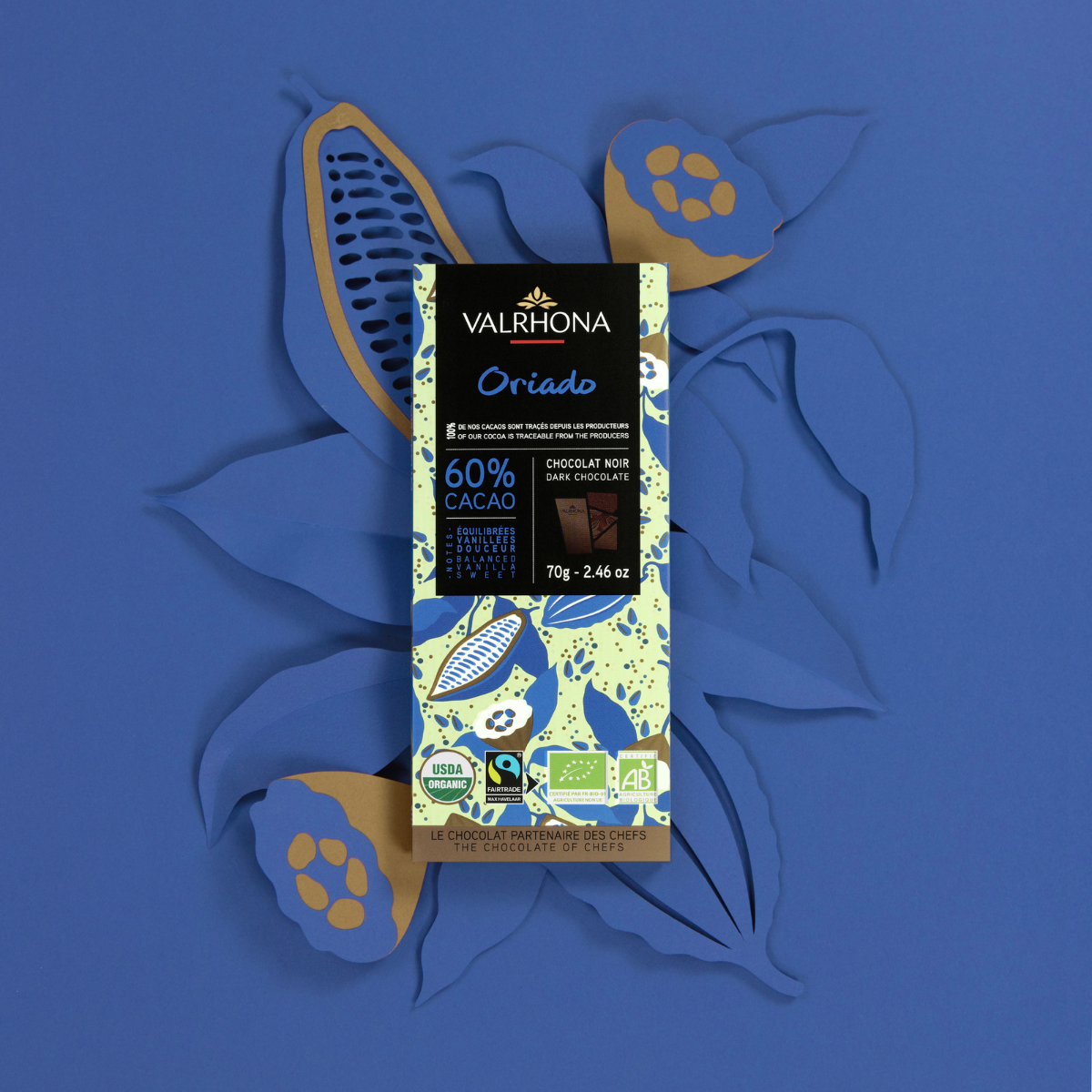 Dark Chocolate Bar Oriado 60 Percent Lifestyle Product Packaging