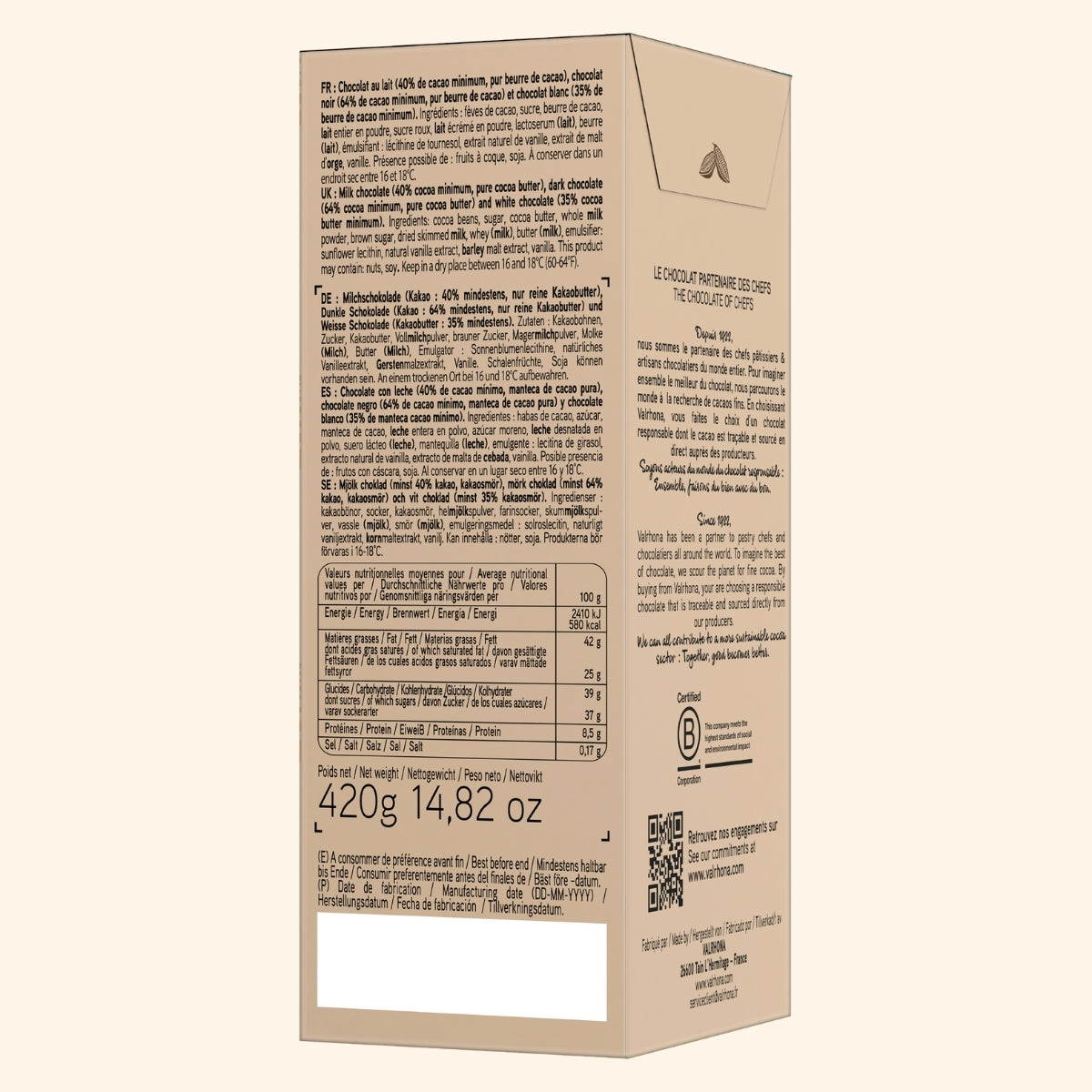 Gift Box 6 Dark Milk Dulcey Chocolate Bars Back Packaging