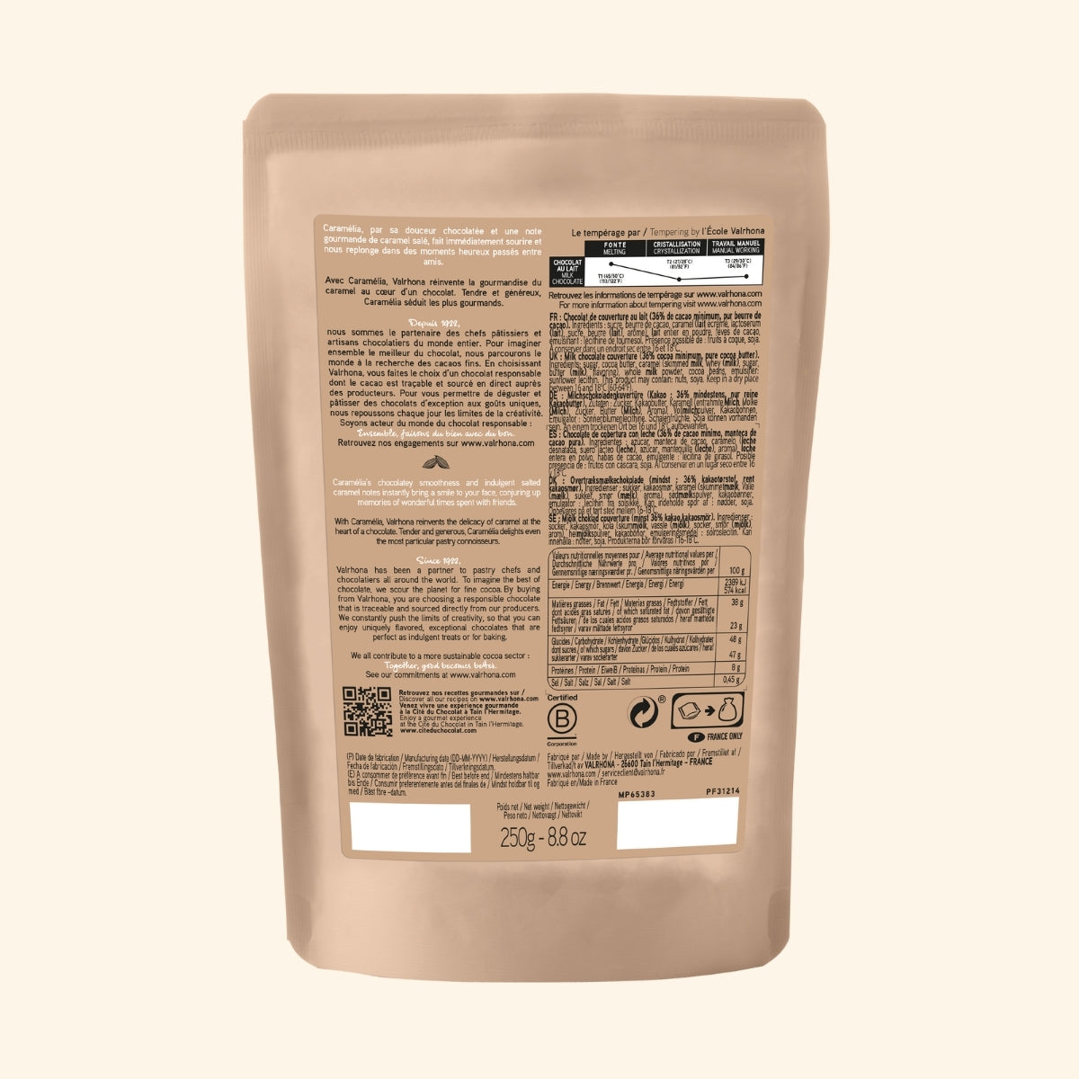 Milk Baking Chocolate Caramelia 36 Percent Small Bag Back Packaging