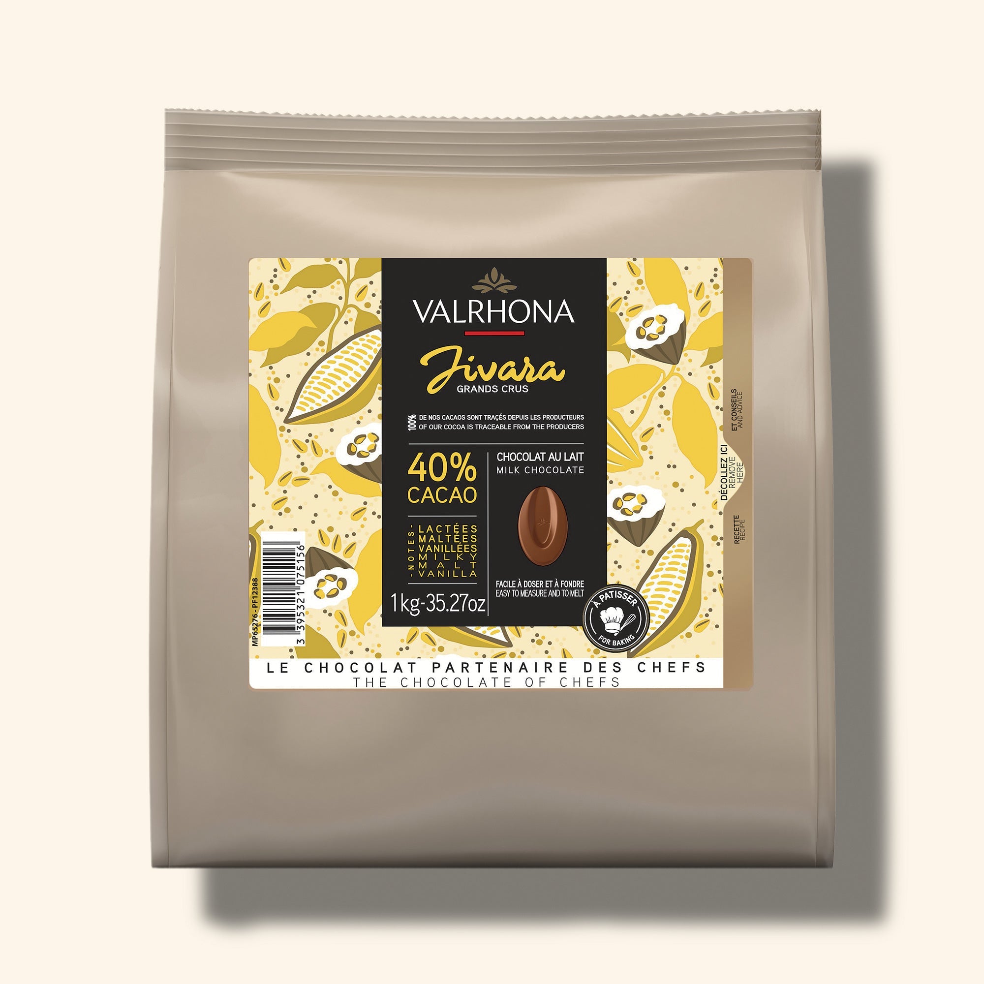 Valrhona Jivara 40% Milk Chocolate Bag Of Beans - 1 Kg, Pastry & Baking Chocolate, Creamy & Chocolatey