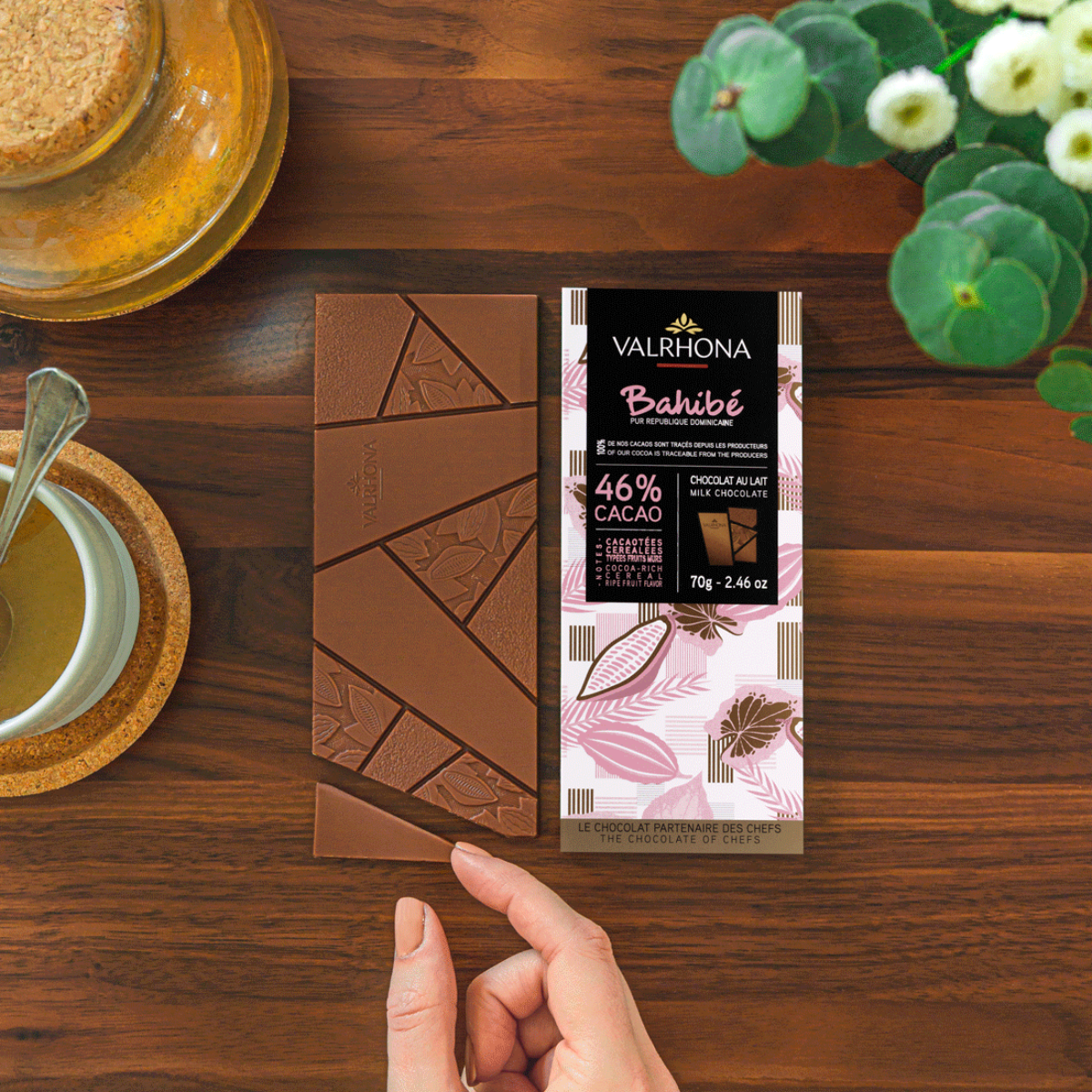 Milk Chocolate Bar Bahibe 46 Percent Packaging Next To Bar