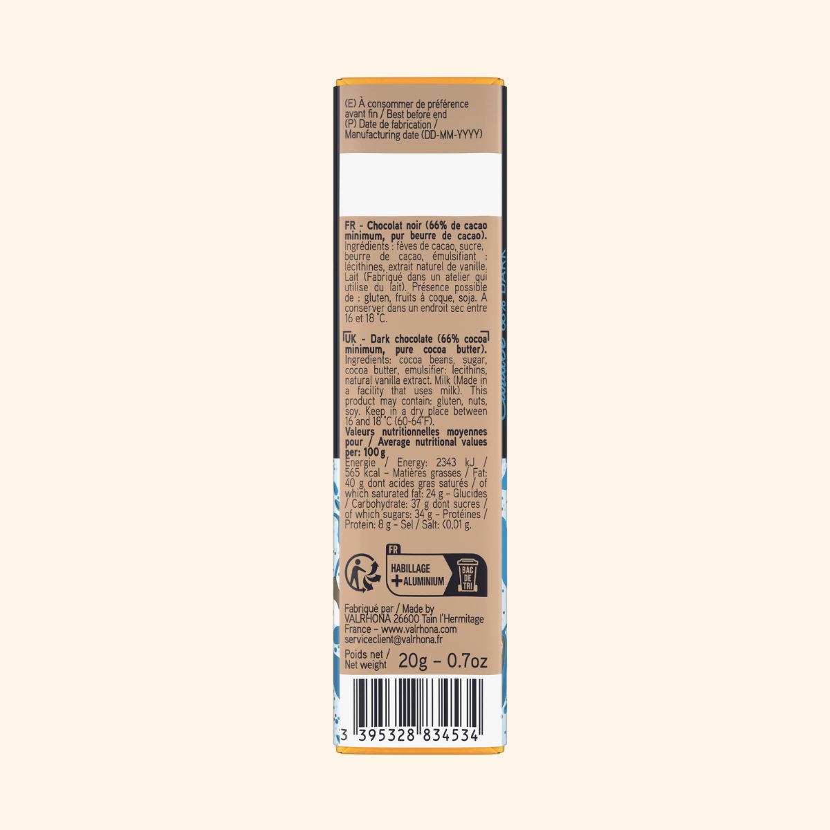 Mini Dark Chocolate Bars Caraibe 66 Percent Back Packaging