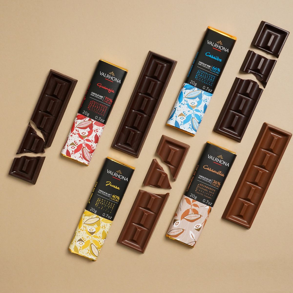 Mini Dark Chocolate Bars Guanaja 70 Percent Packagings Next To Bars