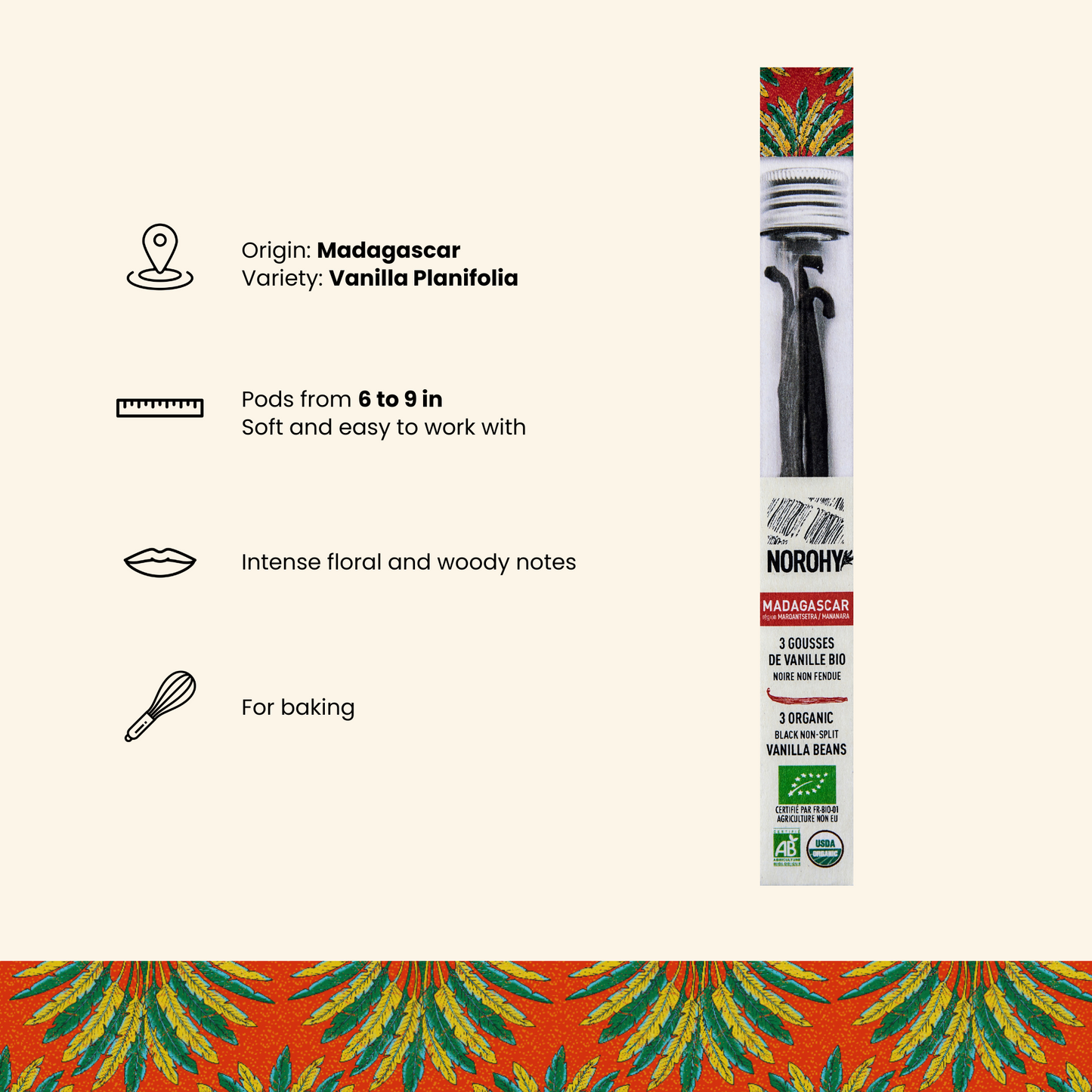 Organic Madagascar Vanilla Beans Tube Of 3 Product Details