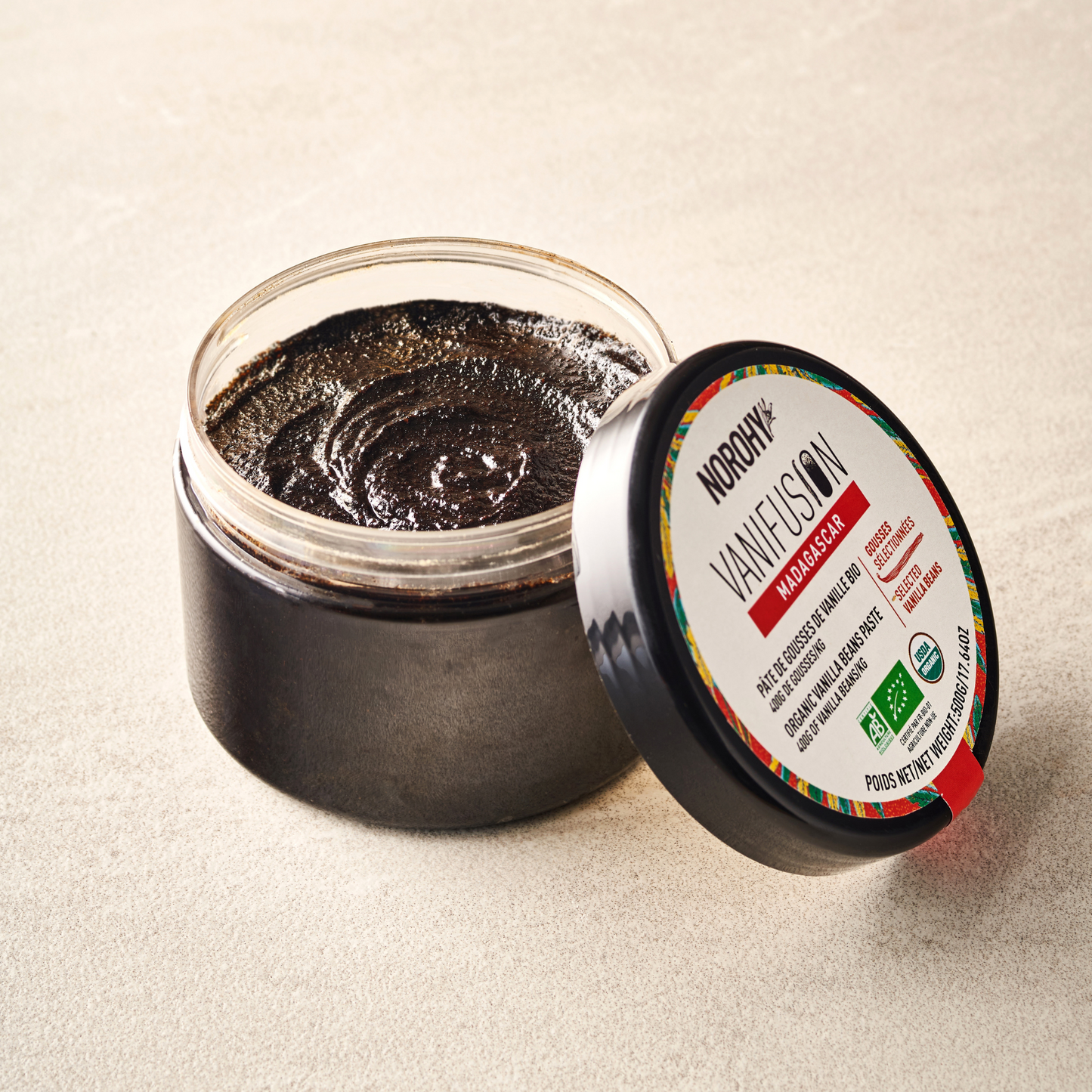 Organic Madagascar Vanilla Paste 17.64 oz Packaging Open