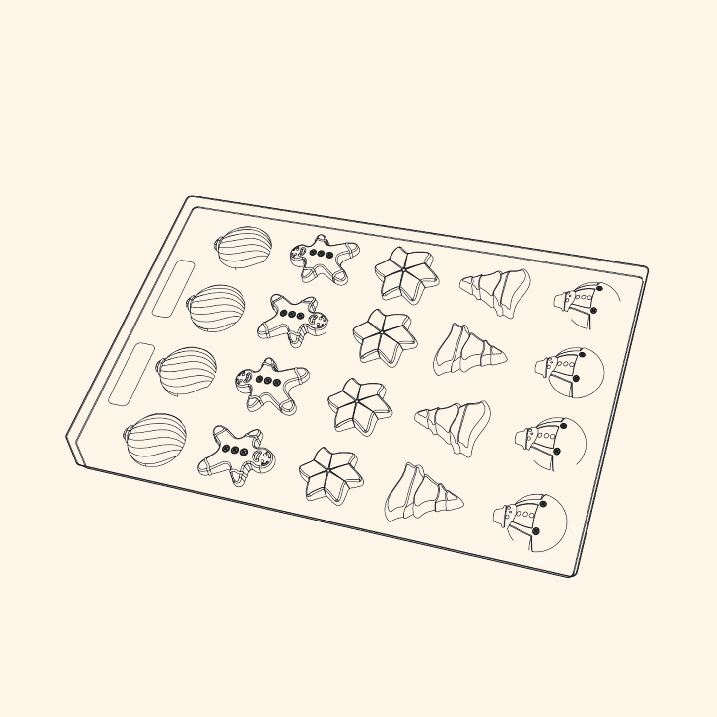 Holiday Spirit Mold Christmas Tree, Star, Gingerbread, Snowman and Ornament.