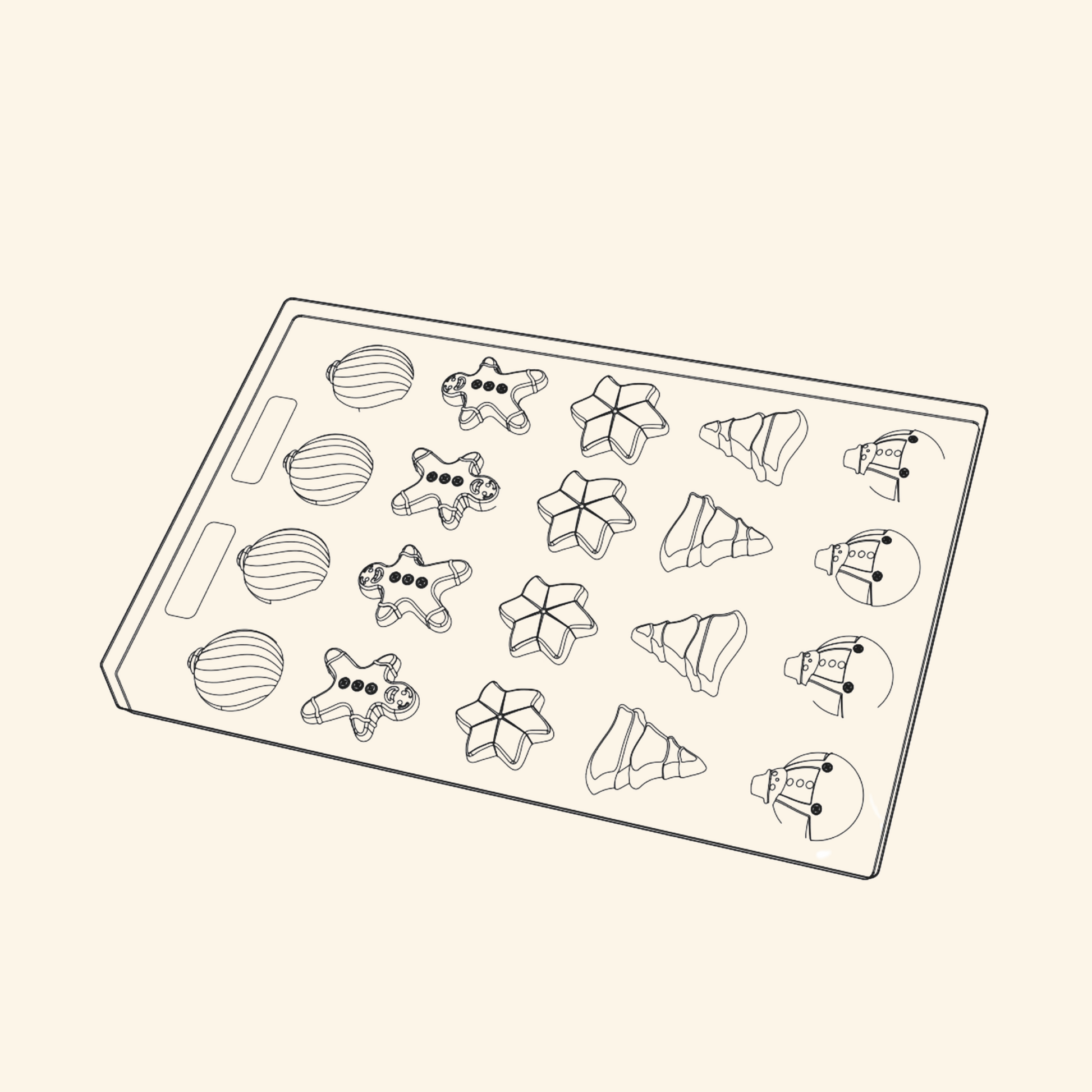 Holiday Spirit Mold Christmas Tree, Star, Gingerbread, Snowman and Ornament.