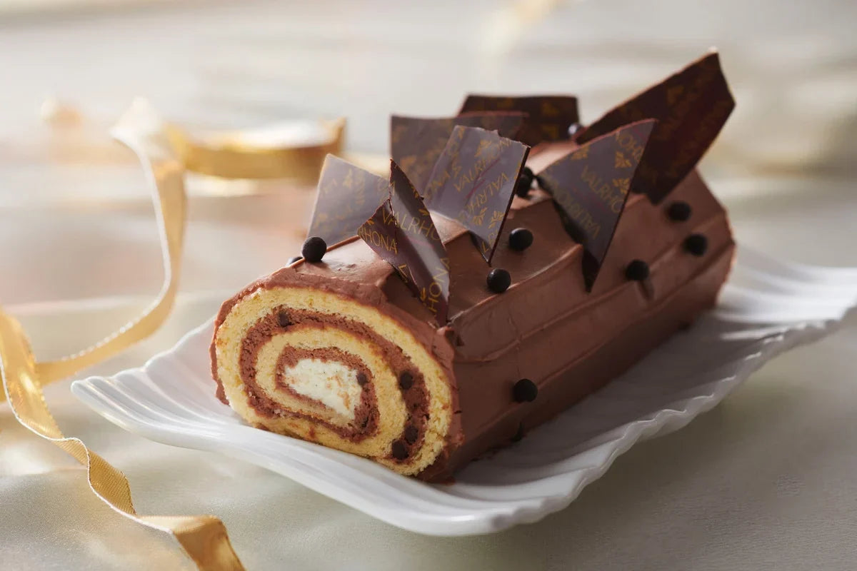 Chocolate and vanilla rolled yule log