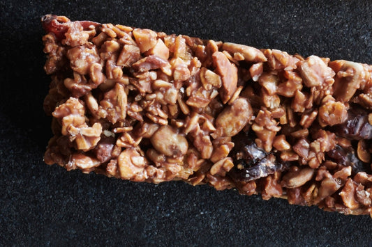 Dark indulgent cereal bars with oats, dried fruit, and Caraïbe chocolate