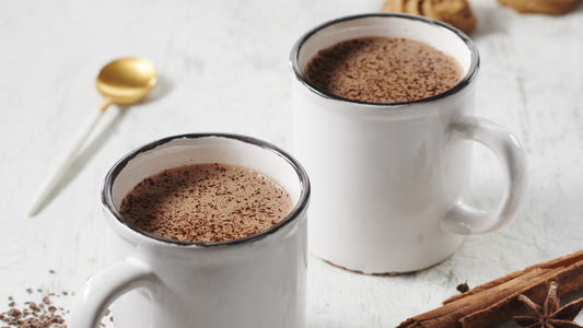 Hot chocolate served in mugs and ready to be served