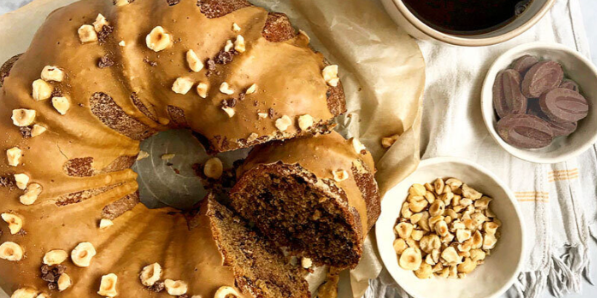 AZELIA COFFEE CAKE WITH ESPRESSO GLAZE AND CHOCOLATE CHUNKS