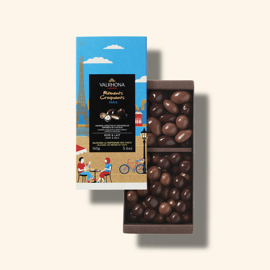Box of milk and dark almond and hazelnut chocolates