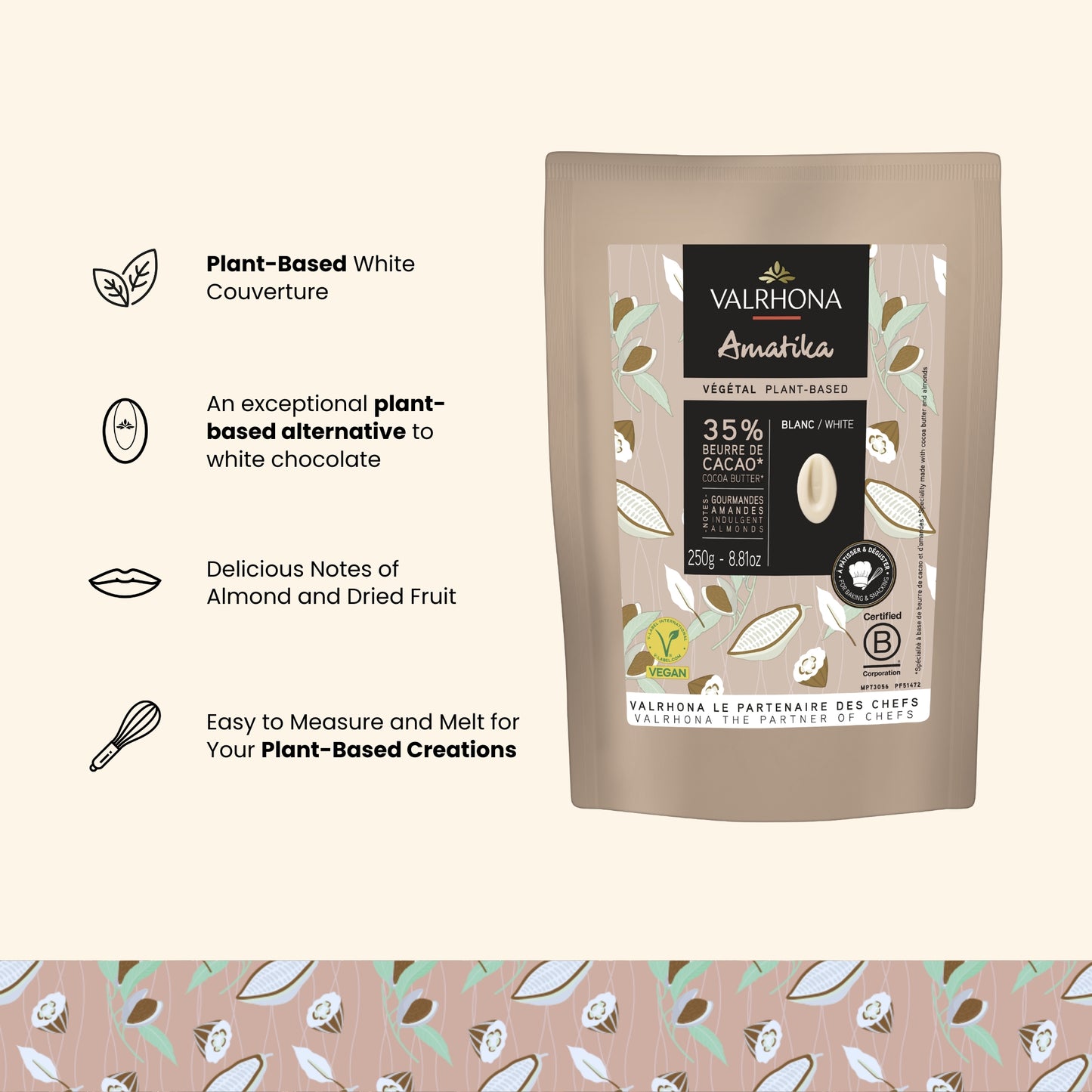 Plant-Based Baking White Chocolate Amatika 35% – 8.8 oz