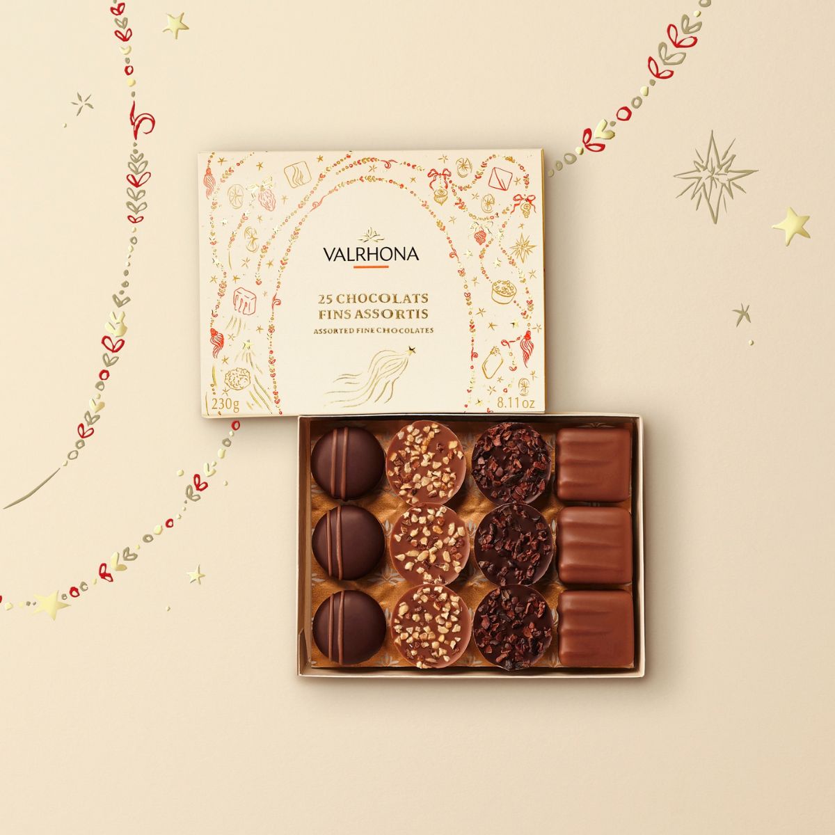 Holiday Gift Box of 25 Assorted Fine Chocolates - 8.11oz