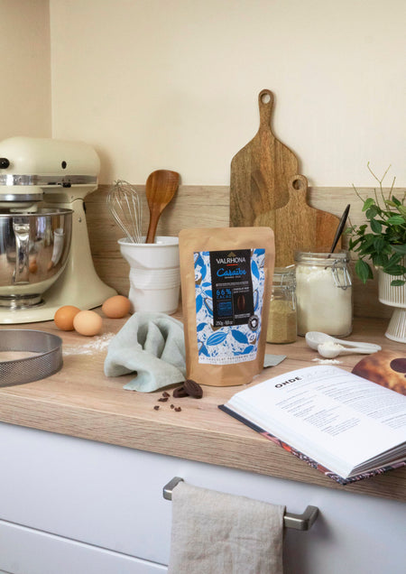 baking with caraibe chocolate in the kitchen