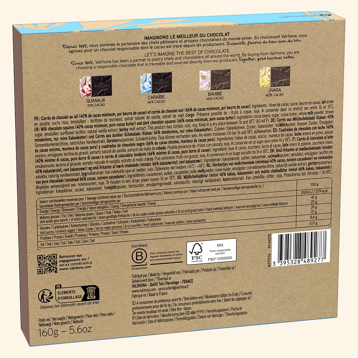 Box 32 Dark Milk Chocolate Squares Back Packaging