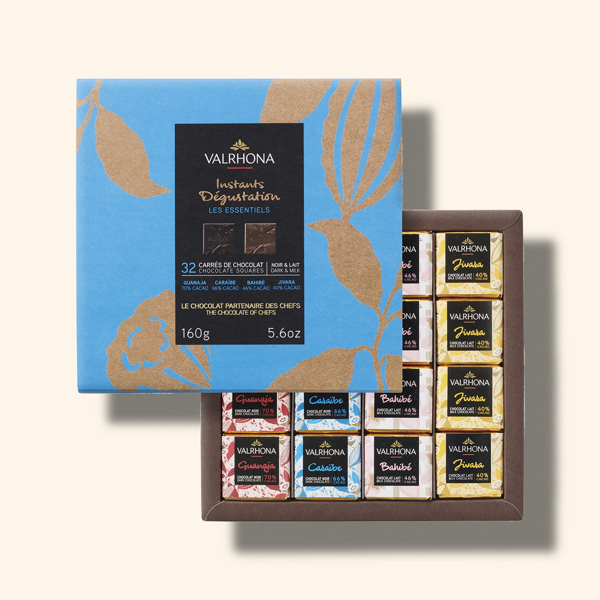 Box 32 Dark Milk Chocolate Squares Front Packaging Open