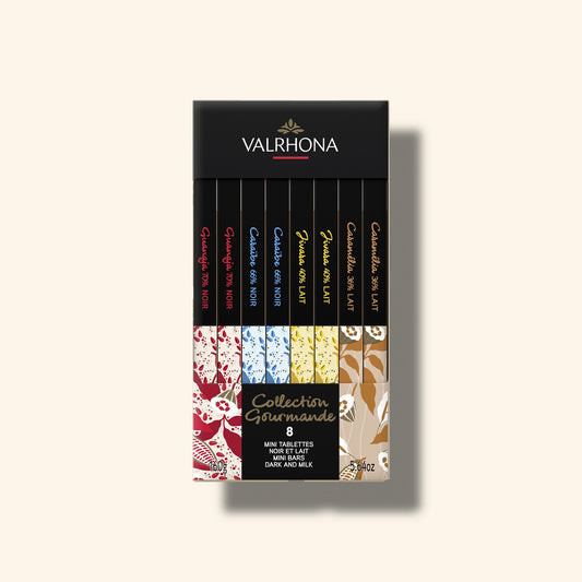 Box of 8 Mini Dark and Milk Chocolate Bars Front Packaging
