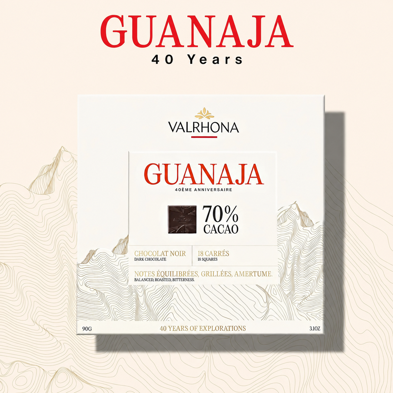 Guanaja 70% Dark Chocolate Squares – 18-Piece 40th Anniversary Gift Box – 90g