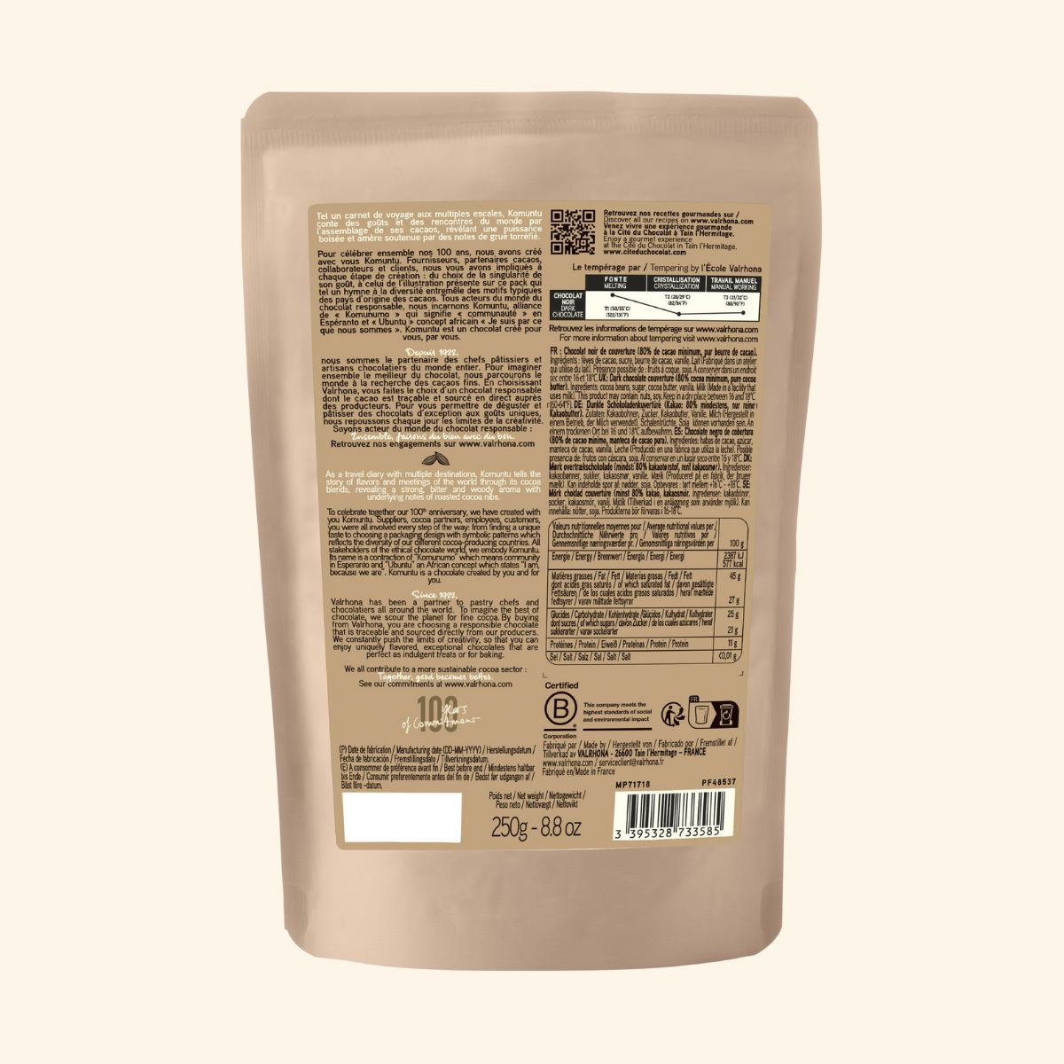Dark Baking Chocolate Komuntu 80 Percent Small Bag Back Packaging