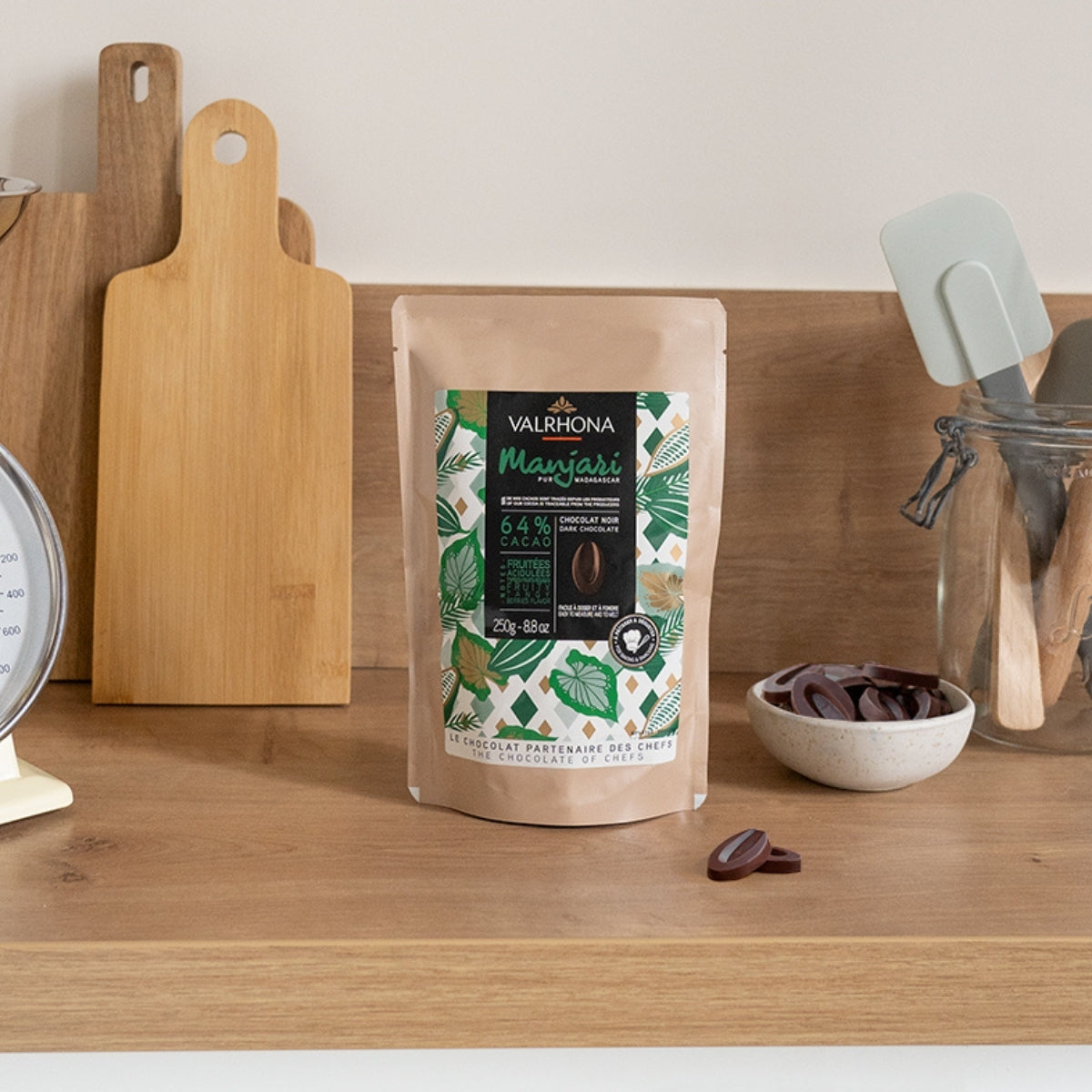 Dark Baking Chocolate Manjari 64 Percent Small Bag Product In Kitchen