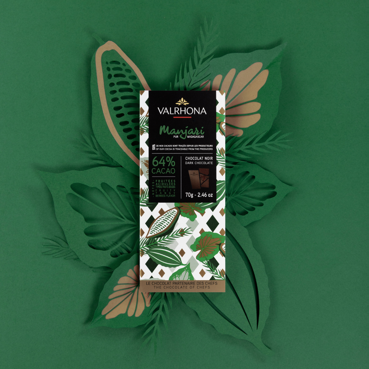 Dark Chocolate Bar Manjari 64 Percent Lifestyle Front Packaging