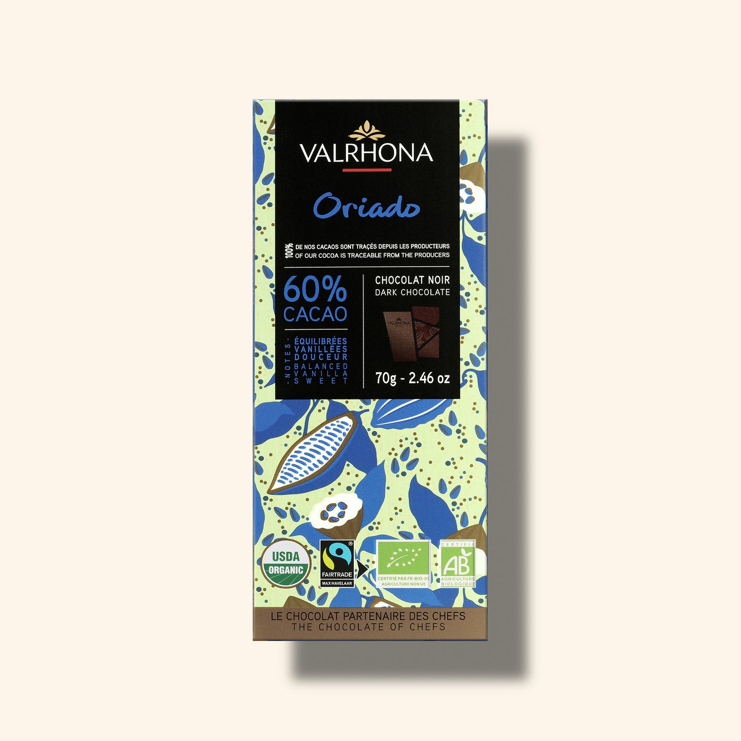 Dark Chocolate Bar Oriado 60 Percent Front Packaging