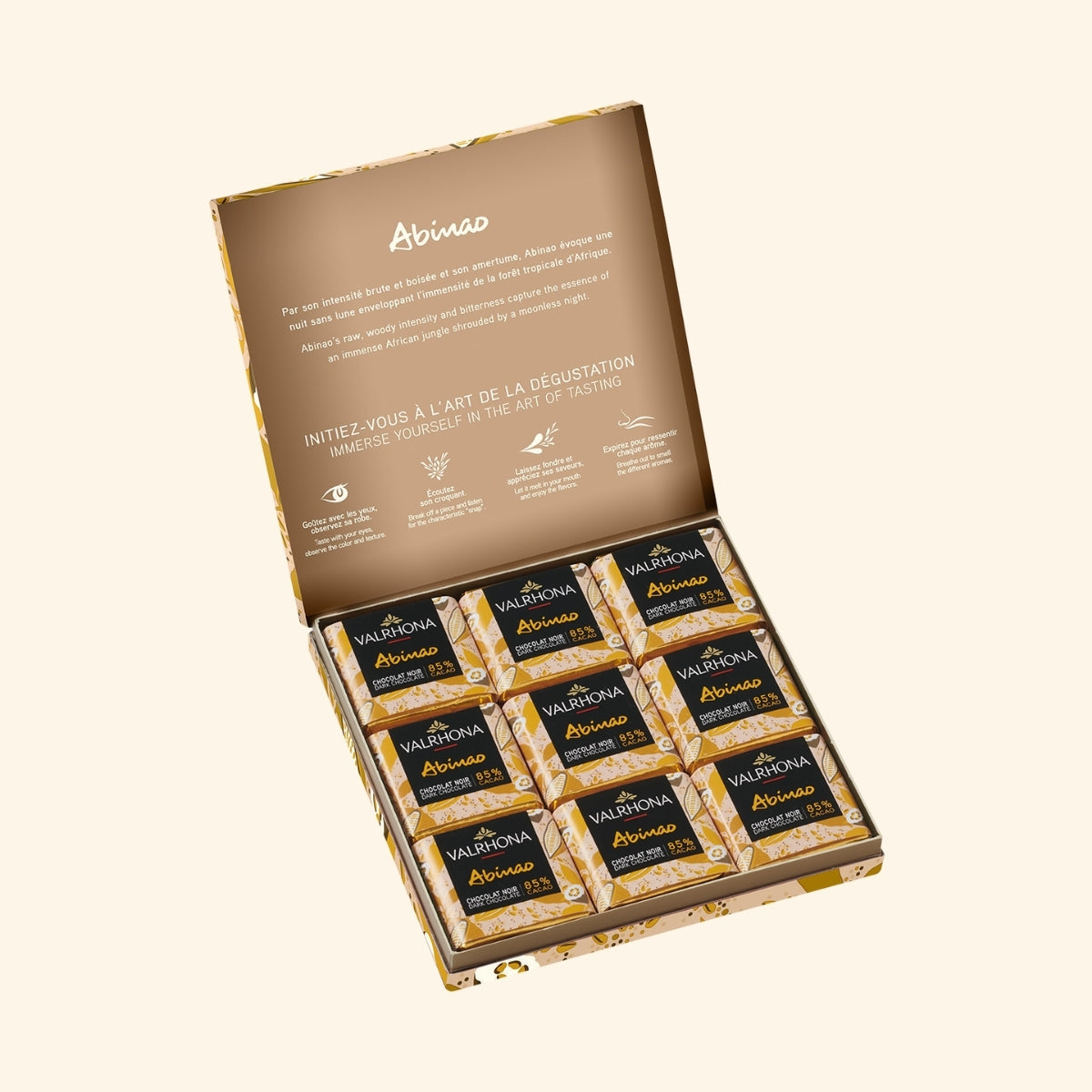 Gift Box 18 Dark Chocolate Squares Abinao 85 Percent Inside The Box