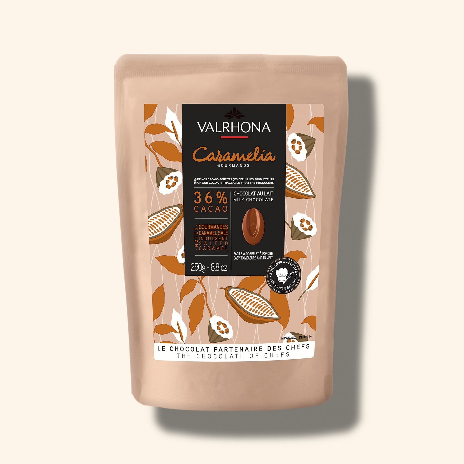 Milk Baking Chocolate Caramelia 36 Percent Small Bag Front Packaging