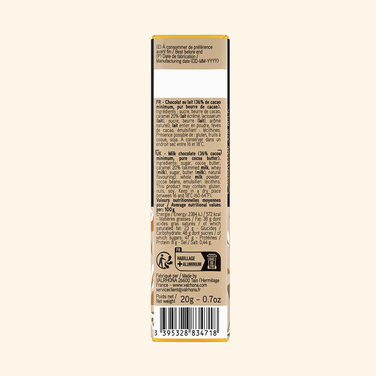 Mini Milk Chocolate Bars Caramelia 36 Percent Back Packaging