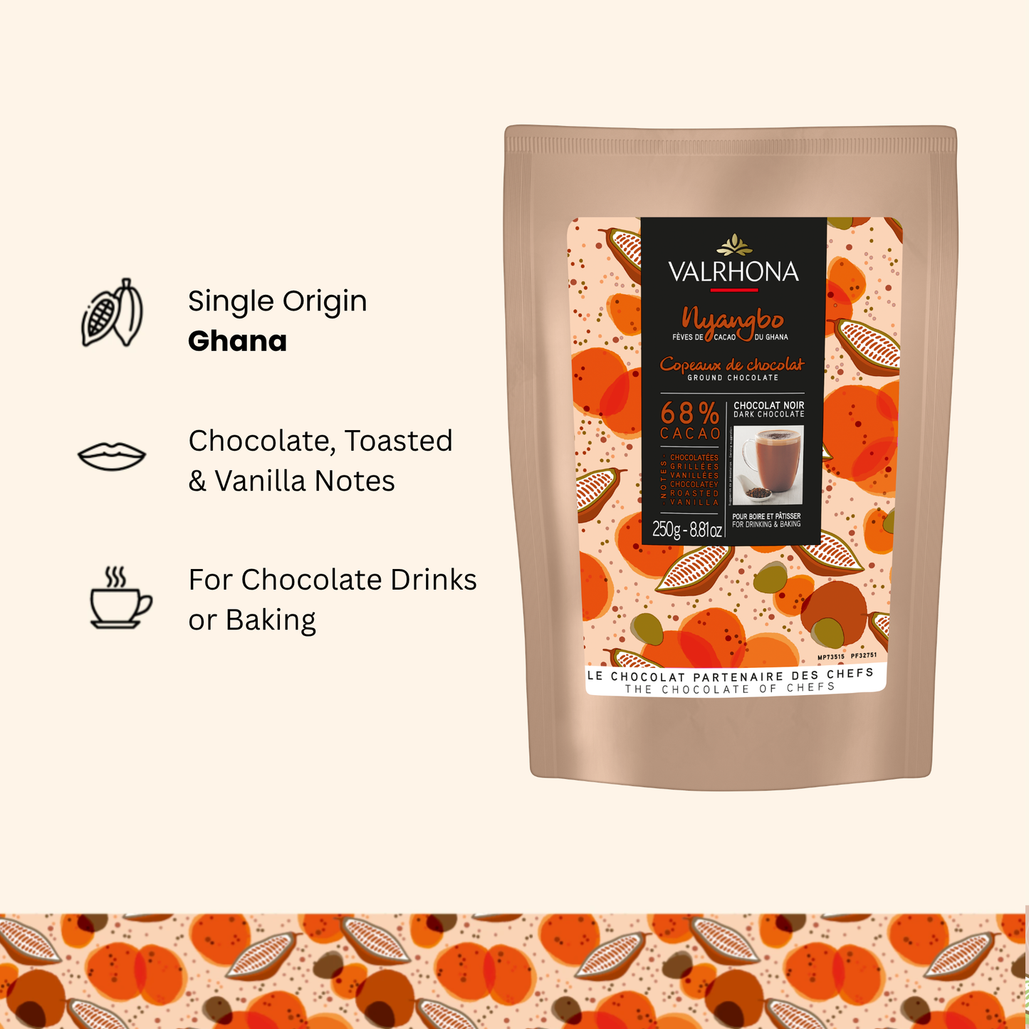 Nyangbo Ground Chocolate 68 Percent Small Bag Front Packaging