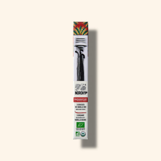 Organic Madagascar Vanilla Beans Tube Of 3 Front Packaging
