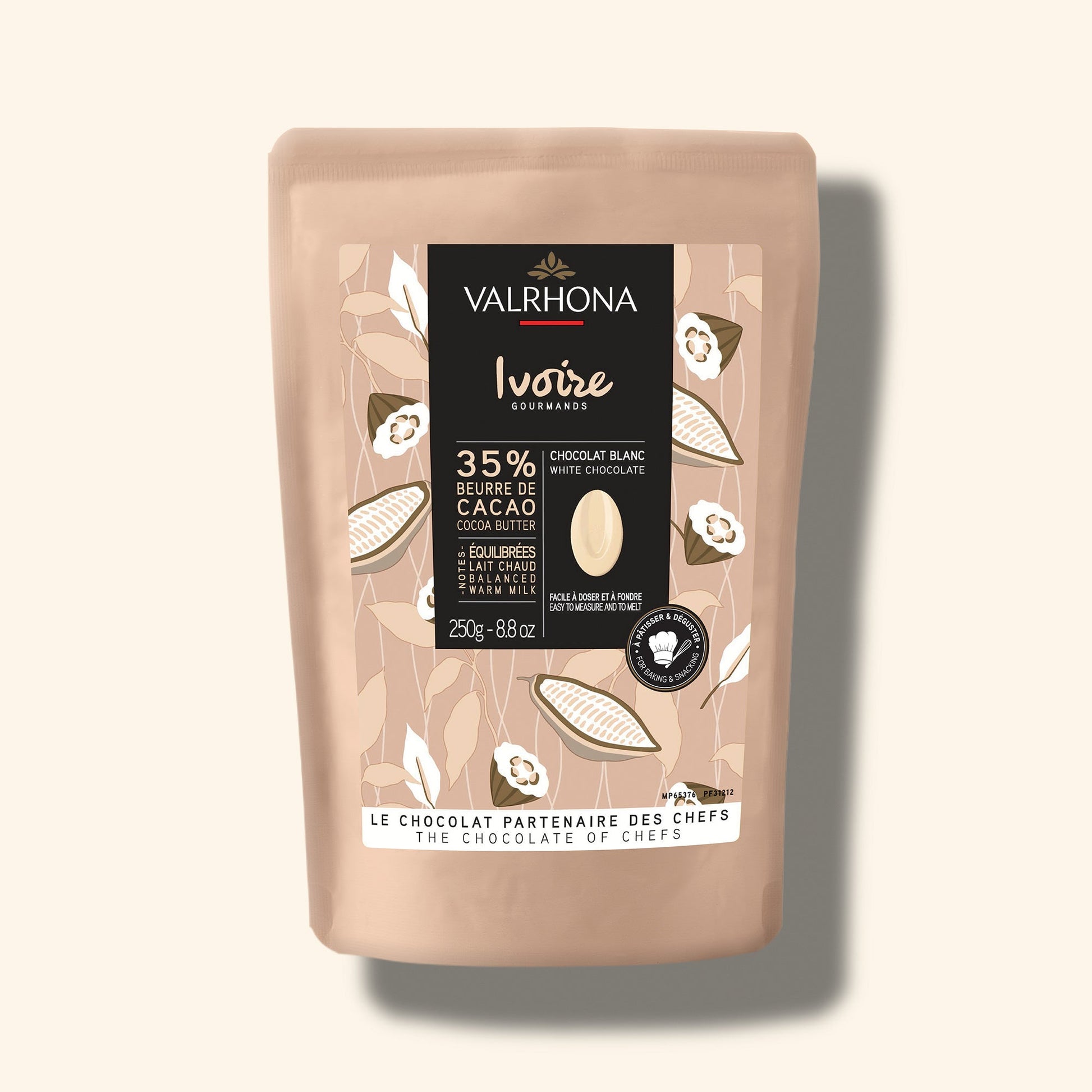 White Baking Chocolate Ivoire 35 Percent Small Bag Front Packaging