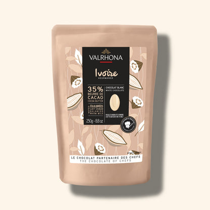 White Baking Chocolate Ivoire 35 Percent Small Bag Front Packaging