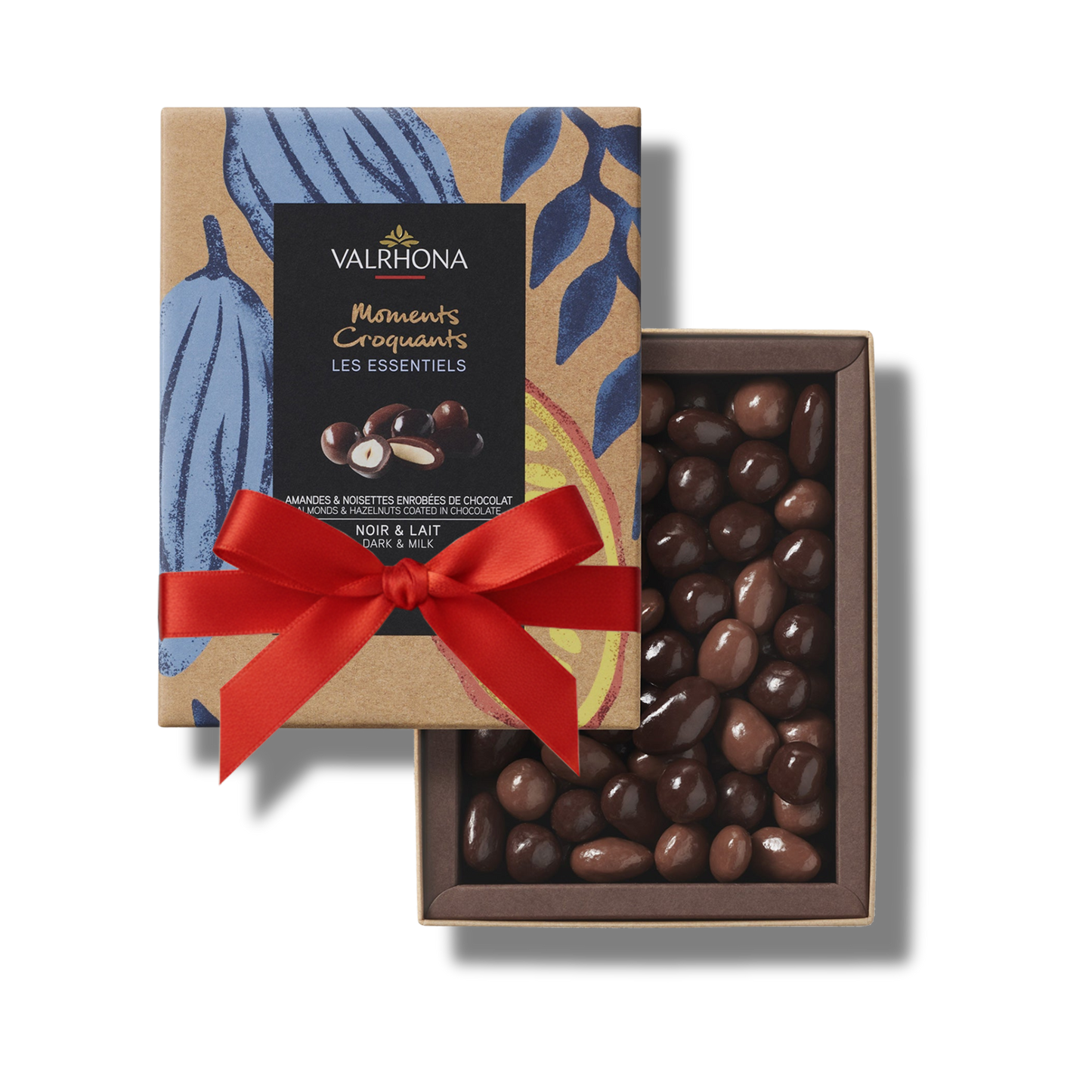 Box of Valrhona chocolate truffles with a red ribbon valentine day