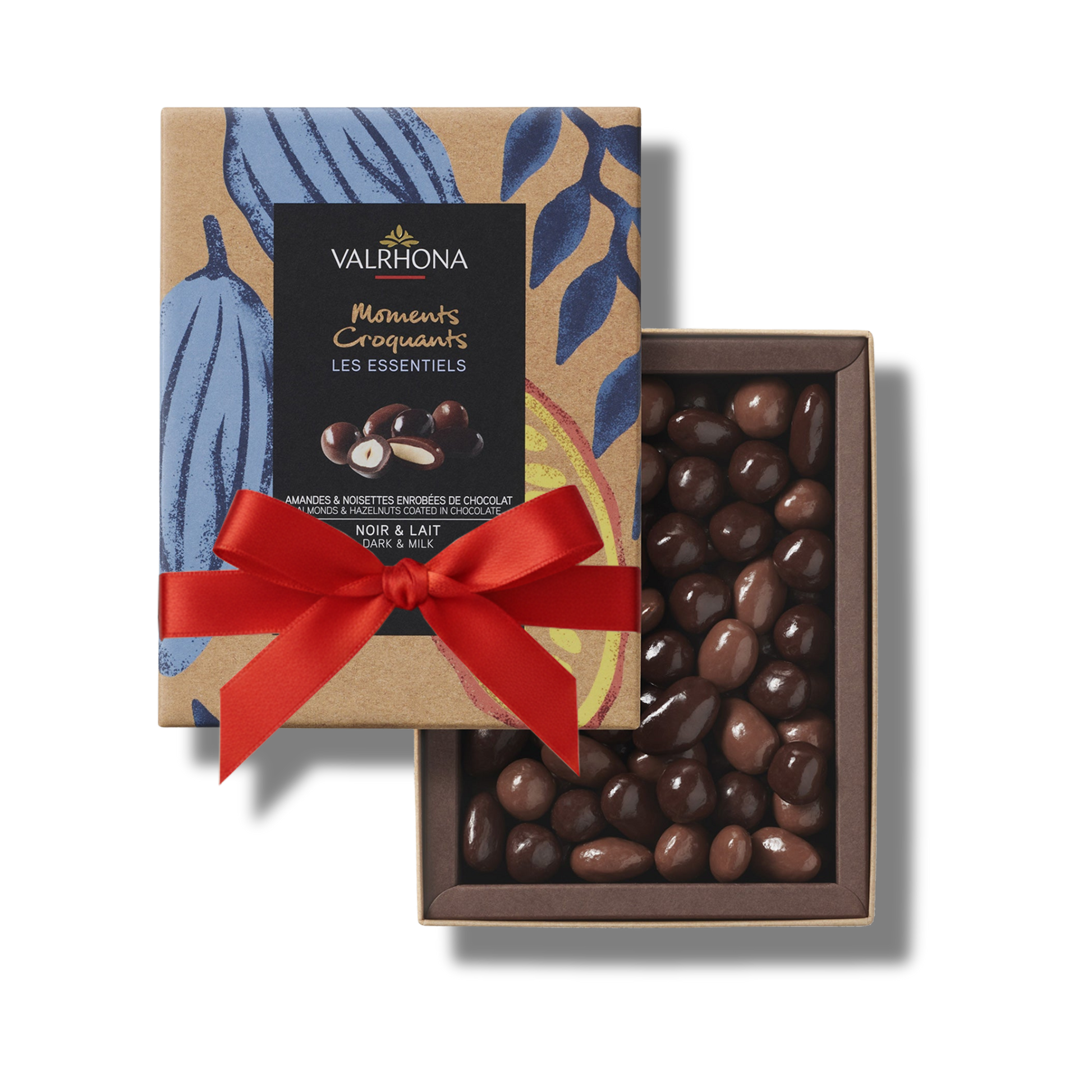Box of Valrhona chocolate truffles with a red ribbon valentine day