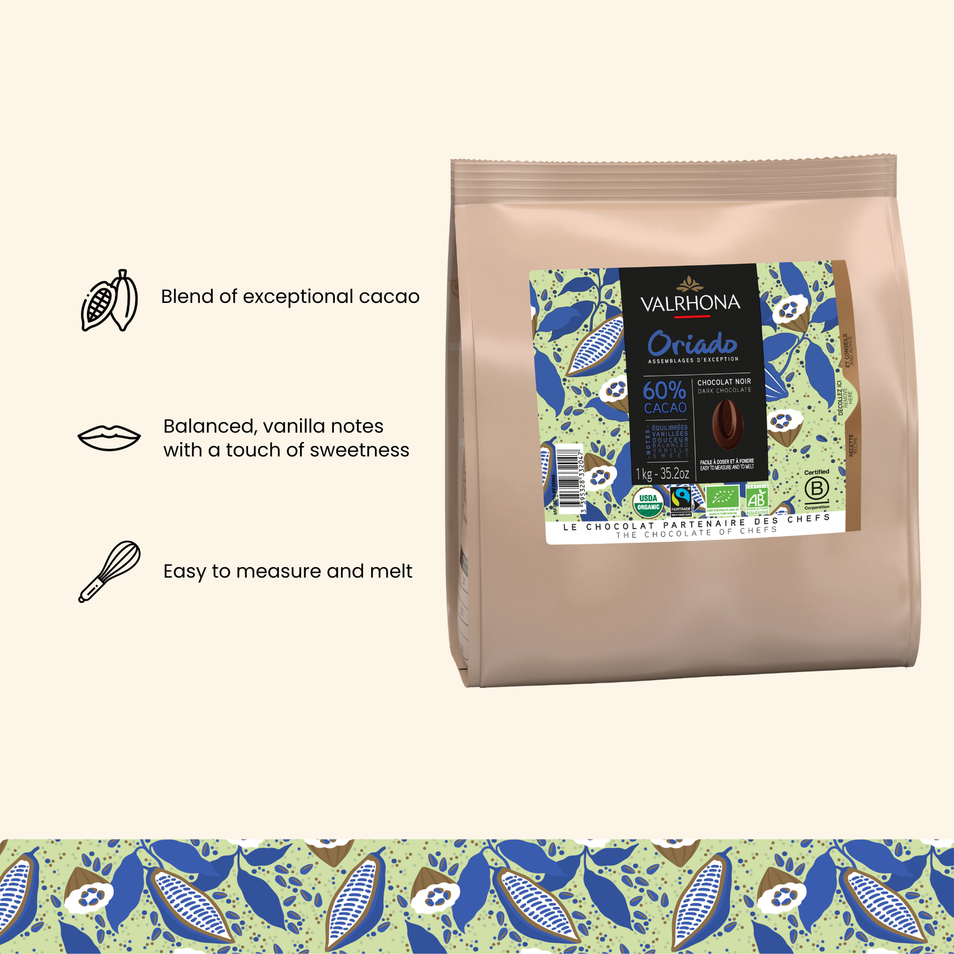 Dark Baking Chocolate Oriado 60 Percent Big Bag Product Details