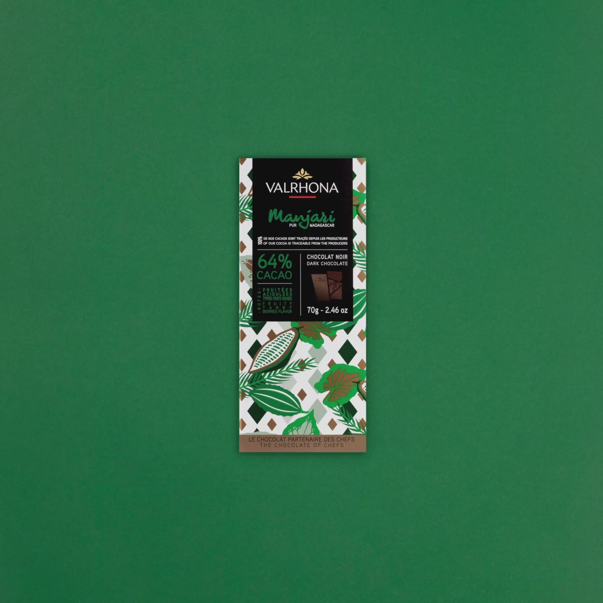 Dark Chocolate Bar Manjari 64% - Fruity Dark Chocolate - Valrhona